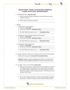 Drafting your Elevator Speech Long Outline Worksheet