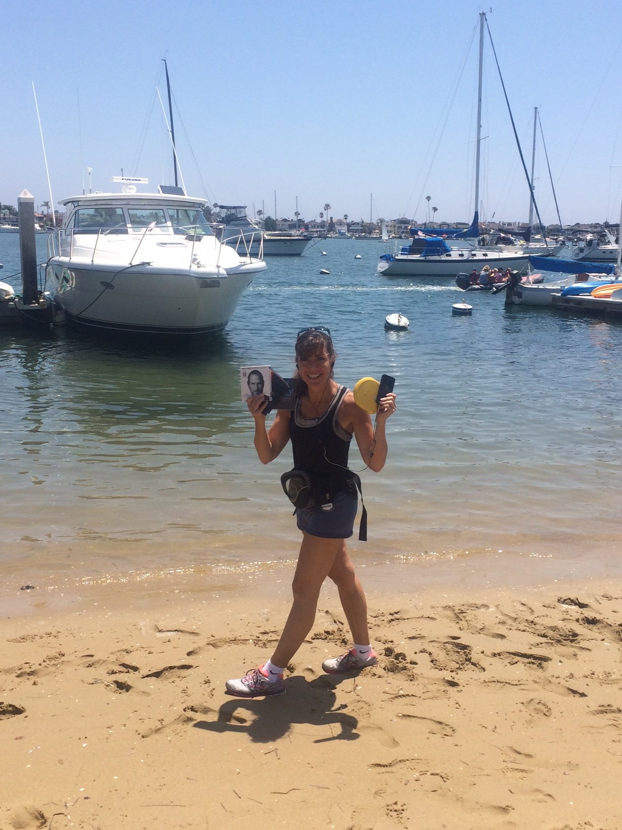 Terri with her audio books on the beach